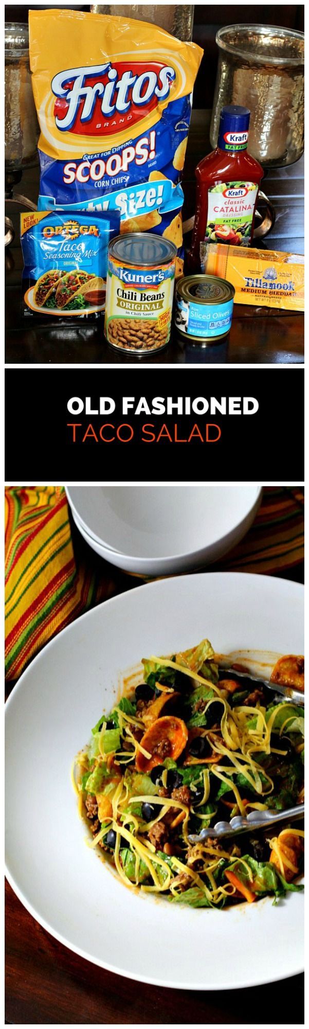 A blast from the past. Old fashioned Taco Salad Recipe. With lettuce, tomato, Ca...