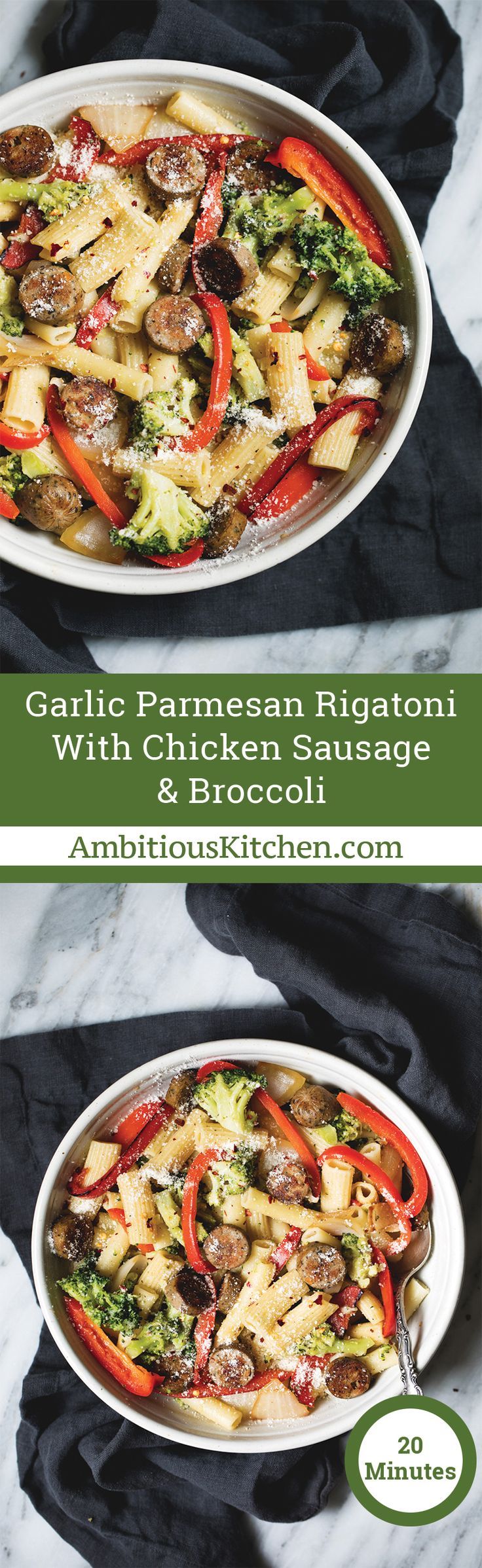 An easy, healthy dinner that’s great post workout: garlic parmesan rigatoni wi...