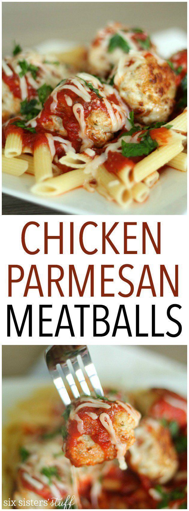 Chicken Parmesan Meatballs Recipe from SixSistersStuff.com | Italian chicken mea...