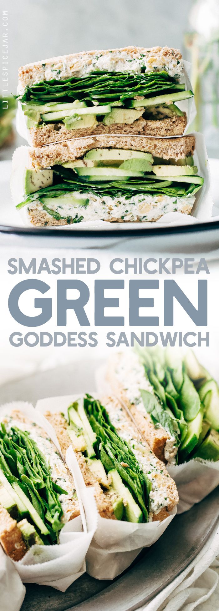 Smashed Chickpea Green Goddess Sandwich - herbed goat cheese and smashed chickpe...