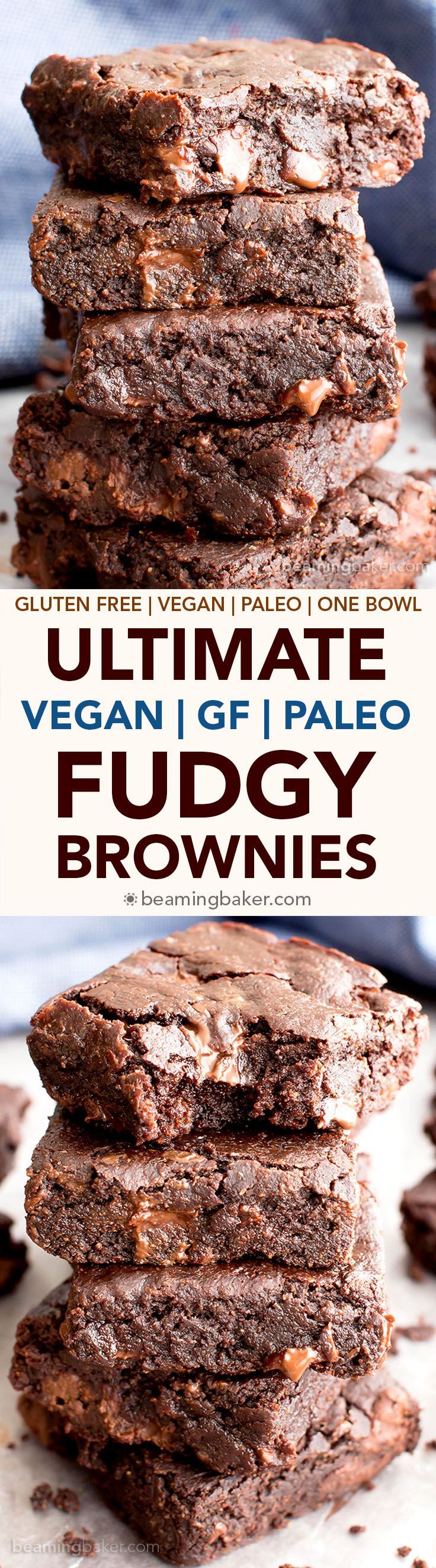 Ultimate Fudgy Paleo Vegan Brownies (V, GF, DF): an easy, one bowl recipe for se...