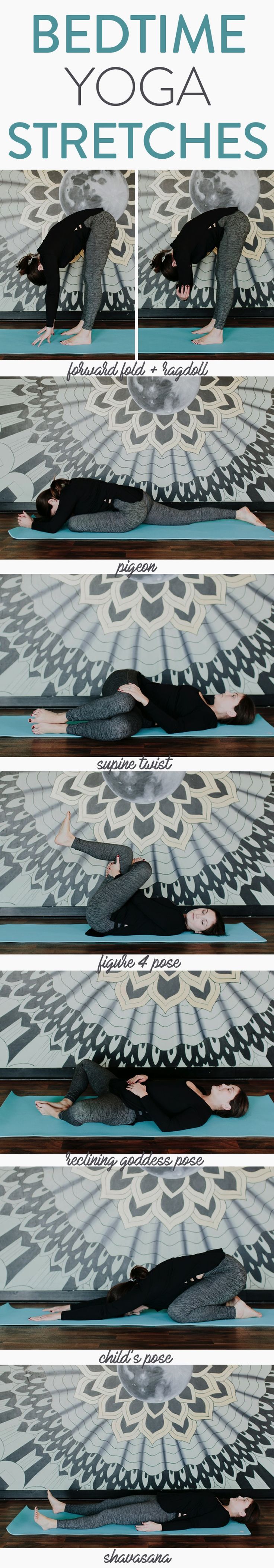 Seven bedtime yoga stretches to help you relax your body before bed. These resto...