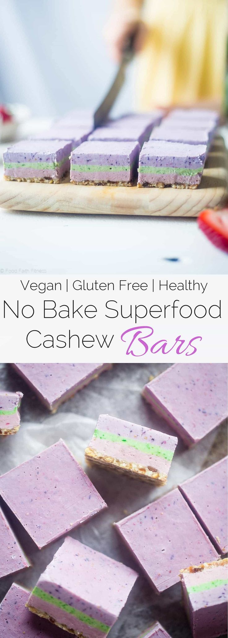No Bake Superfood Berry Cashew Cream bars - These vegan bars are naturally color...