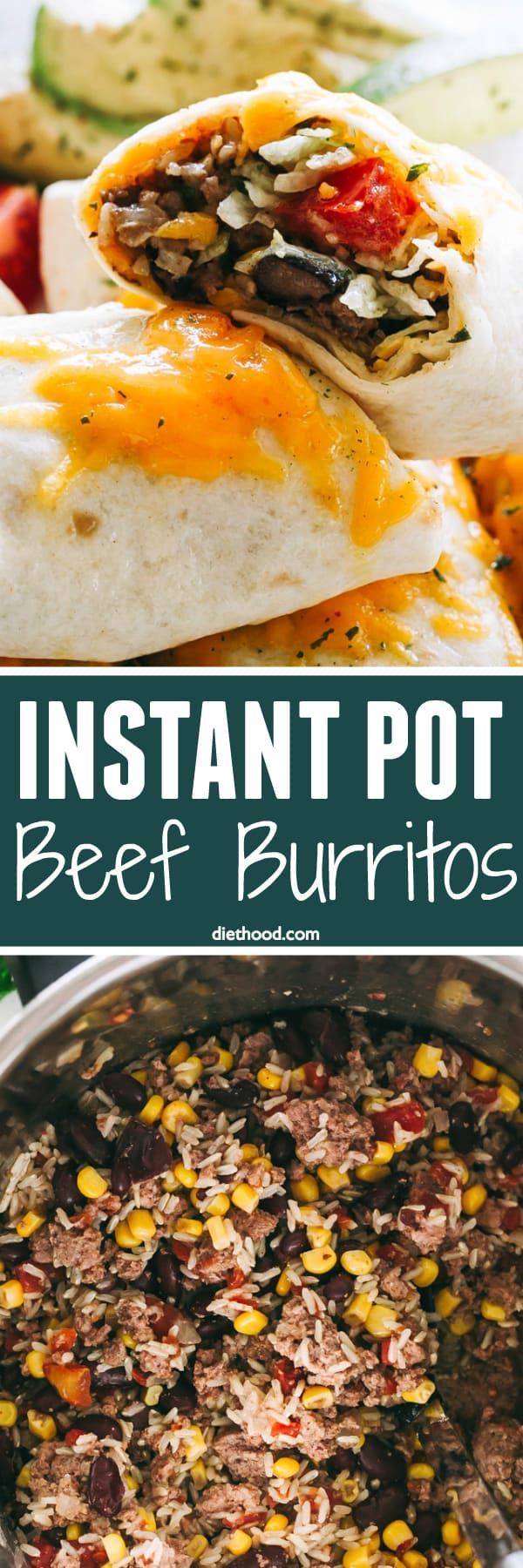 Instant Pot Beef Burritos Recipe - Filled with beef, rice, onions, tomatoes, bea...