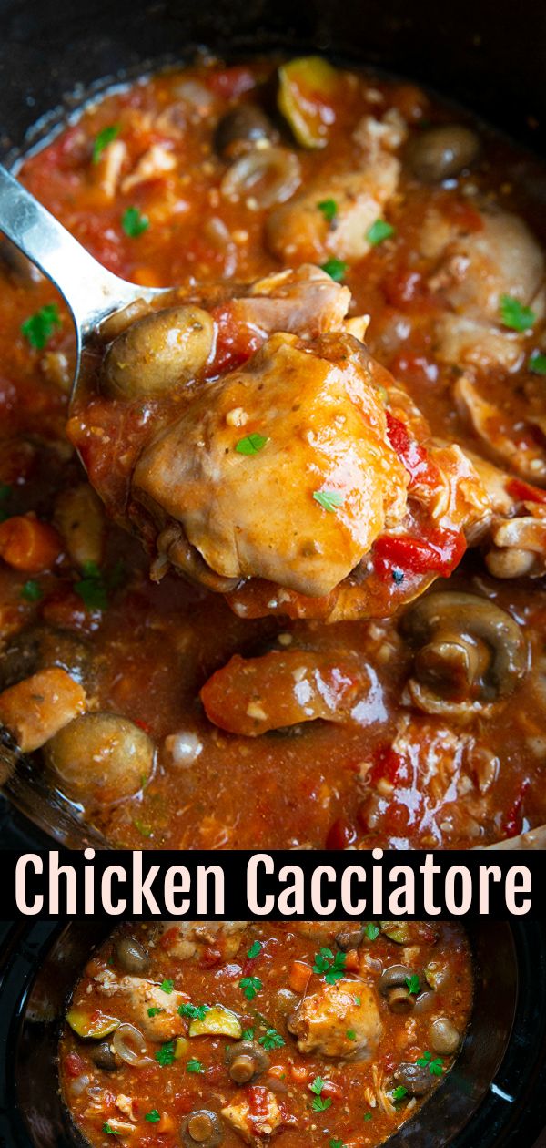 This Crockpot Chicken Cacciatore is a wonderful rustic Italian chicken dish choc...
