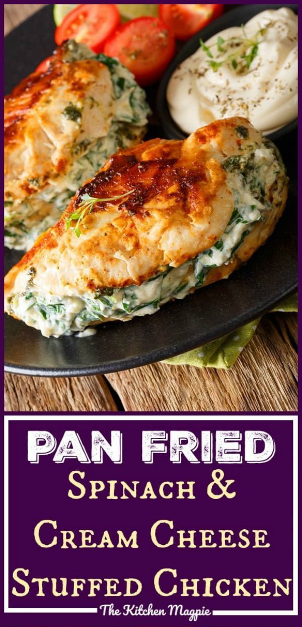 This Spinach & Cream Cheese Stuffed Pan Fried Chicken Breasts recipe is a delici...