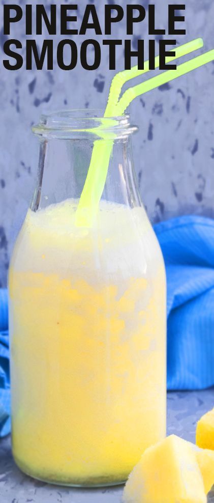This quick and easy fresh PINEAPPLE SMOOTHIE recipe is made with yogurt, milk an...