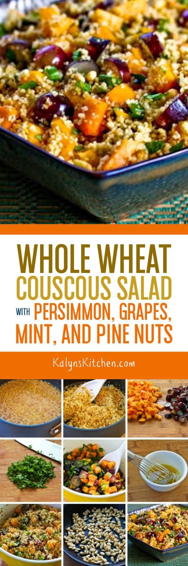 Whole Wheat Couscous Salad with Persimmon, Grapes, Mint, and Pine Nuts