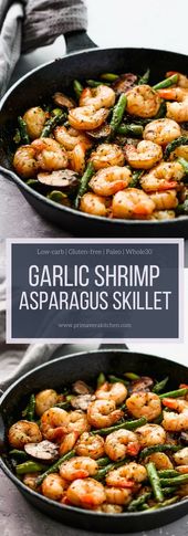 Super easy Garlic Shrimp Asparagus Skillet recipe that is low-carb, gluten-free...