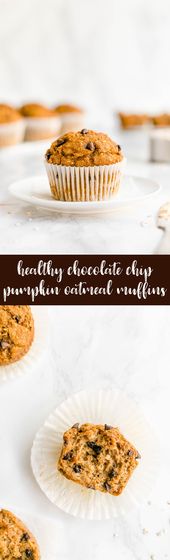 Healthy Pumpkin Chocolate Chip Oatmeal Muffins